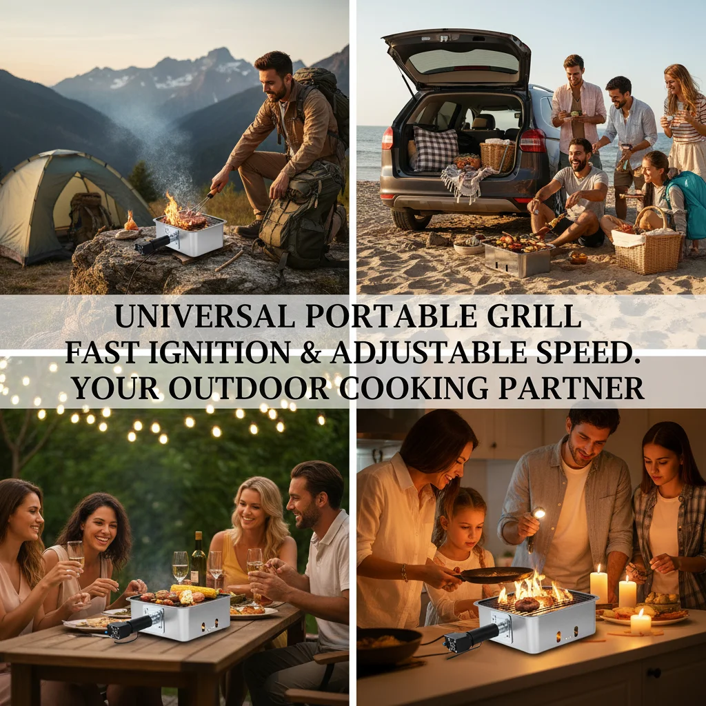 Portable Camping Grill with Electric Fan 2500-5500RPM, USB Powered BBQ for Outdoor Backyard Picnic, Fast Heat Control Charcoal Grill with Carry Bag, 4.8lbs Lightweight