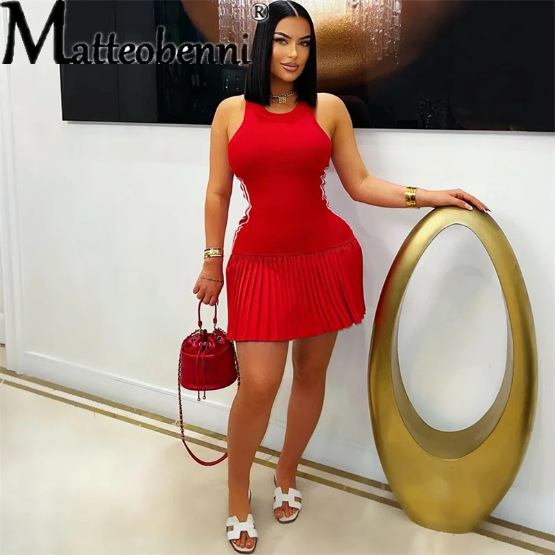 2025, sexy, ärmelloses, modisches Freizeitkleid für Damen, Sommer, figurbetont, Party, Club, elegantes Minikleid, Damen, plissierte kurze Kleider
