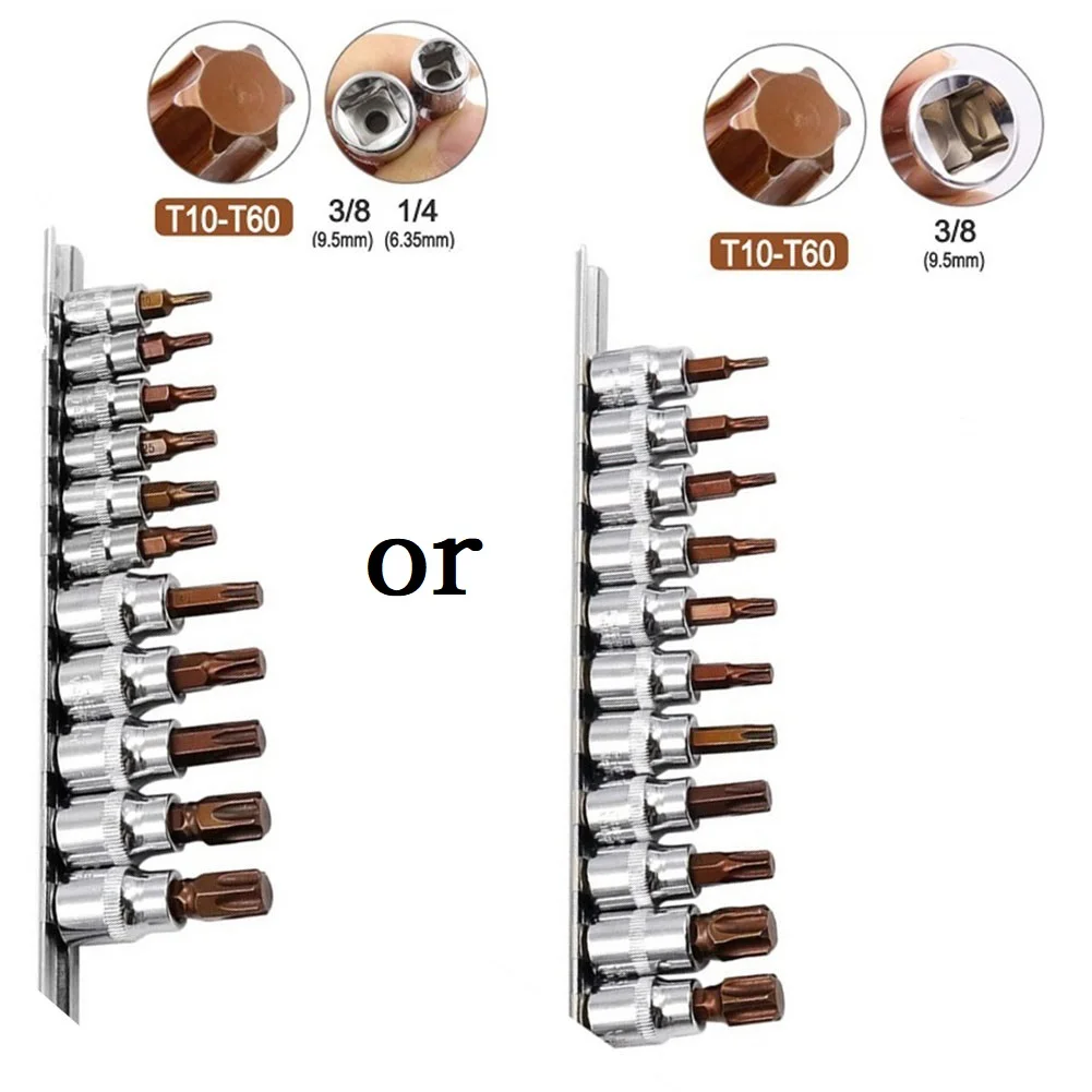 11 Stuks 3/8 1/4Inch Aandrijving Legering Torx Schroevendraaier Bits Socket Bit T10-T60 Handgereedschap Zeskant Mouw Nozzles Driver Set