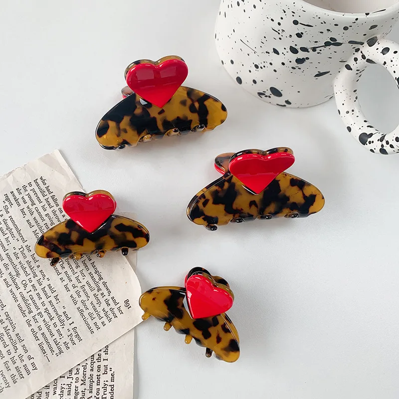 New Creative Design Splicing Tortoise Shell Acetate Hair Clip Sweet Cute Heart Shark Clip For Girls Hair Accessories