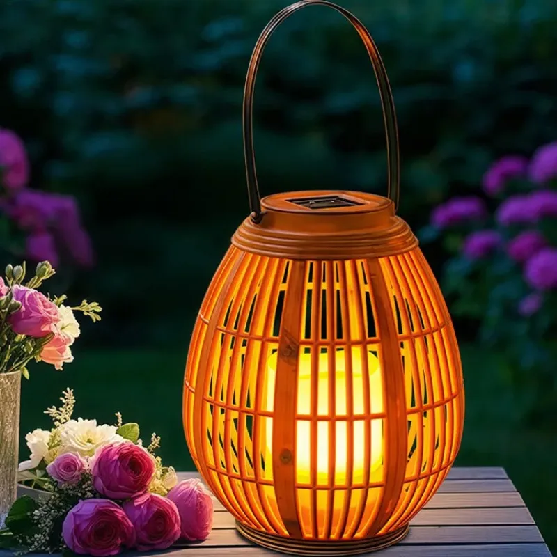 Solar outdoor waterproof chandelier courtyard decoration chandelier balcony atmosphere chandelier bamboo weaving Chinese night