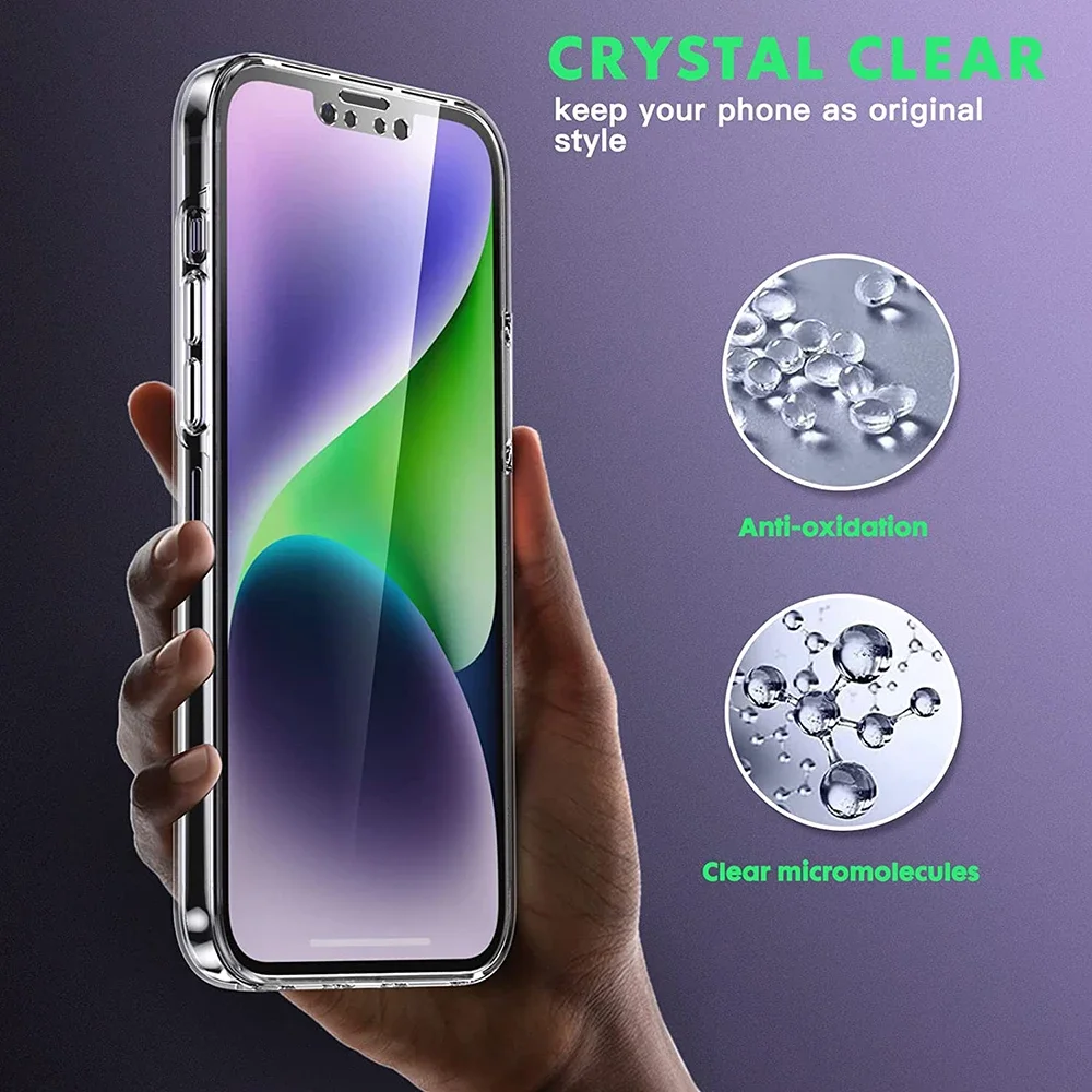 360° Full Cover Silicone Case For iPhone 15 Pro 14 13 12 Mini 11 Pro XS Max X XR SE 2022 2020 7 8 Plus Hybrid Soft PC Hard Shell