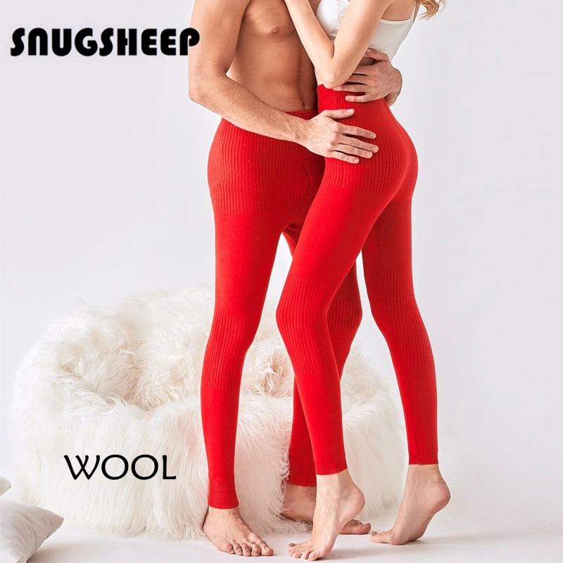 

couple red merino wool leggings men underwear women thermos thermal clothes sexy mens long johns thermo clothing warm pants gay