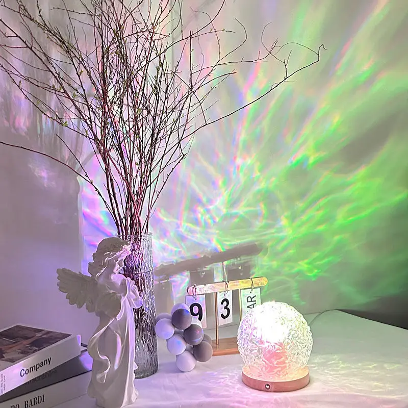 Water Ripple Ambience Light Rotating Dynamic Light Lamp Bedroom Bedside Romantic Decoration Small Night Lamp Ice Cube