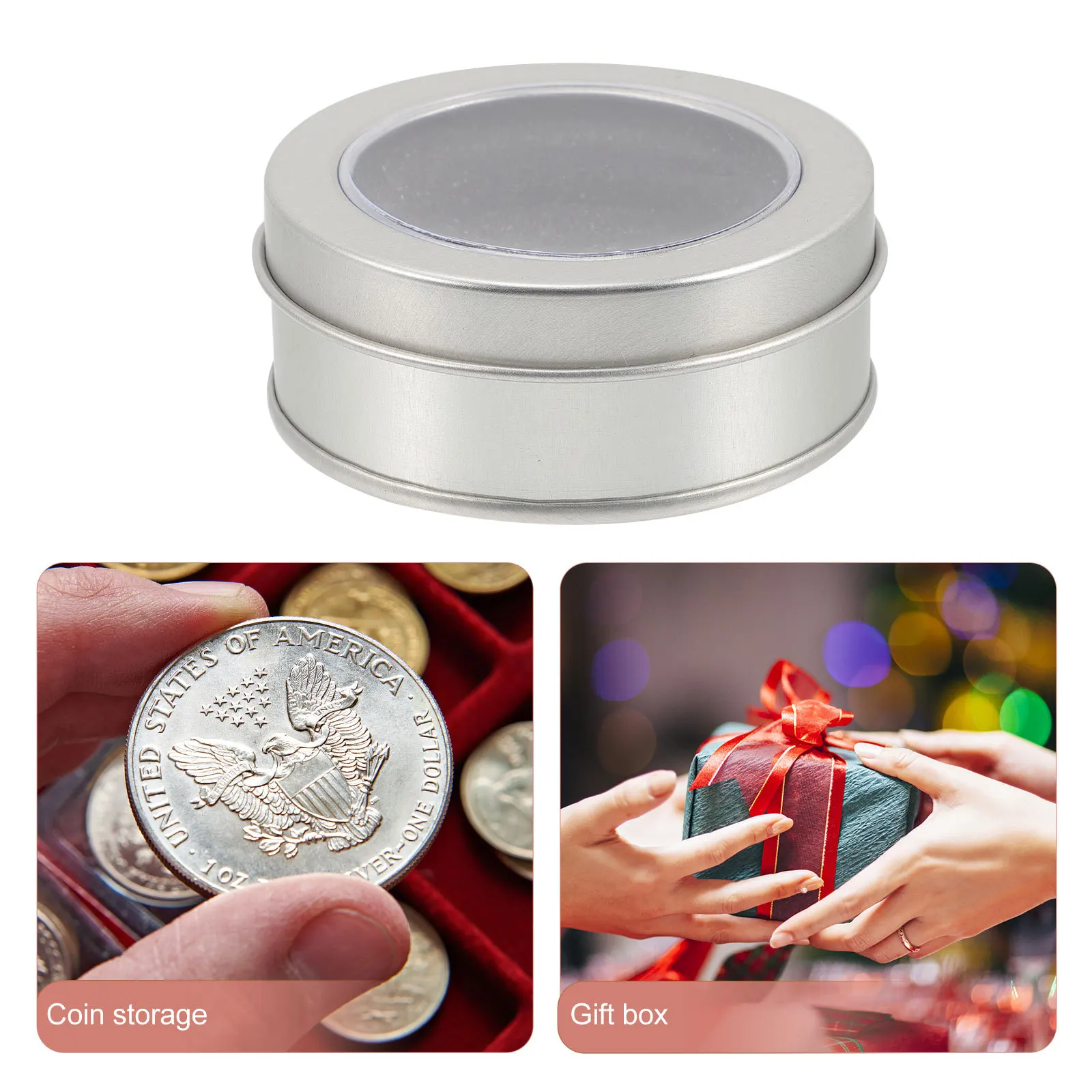 3pcs Holder Single Coin Case Coin Storage Box Dust Resistant Transparent Capsule For Commemorative Coins Tinplate Display