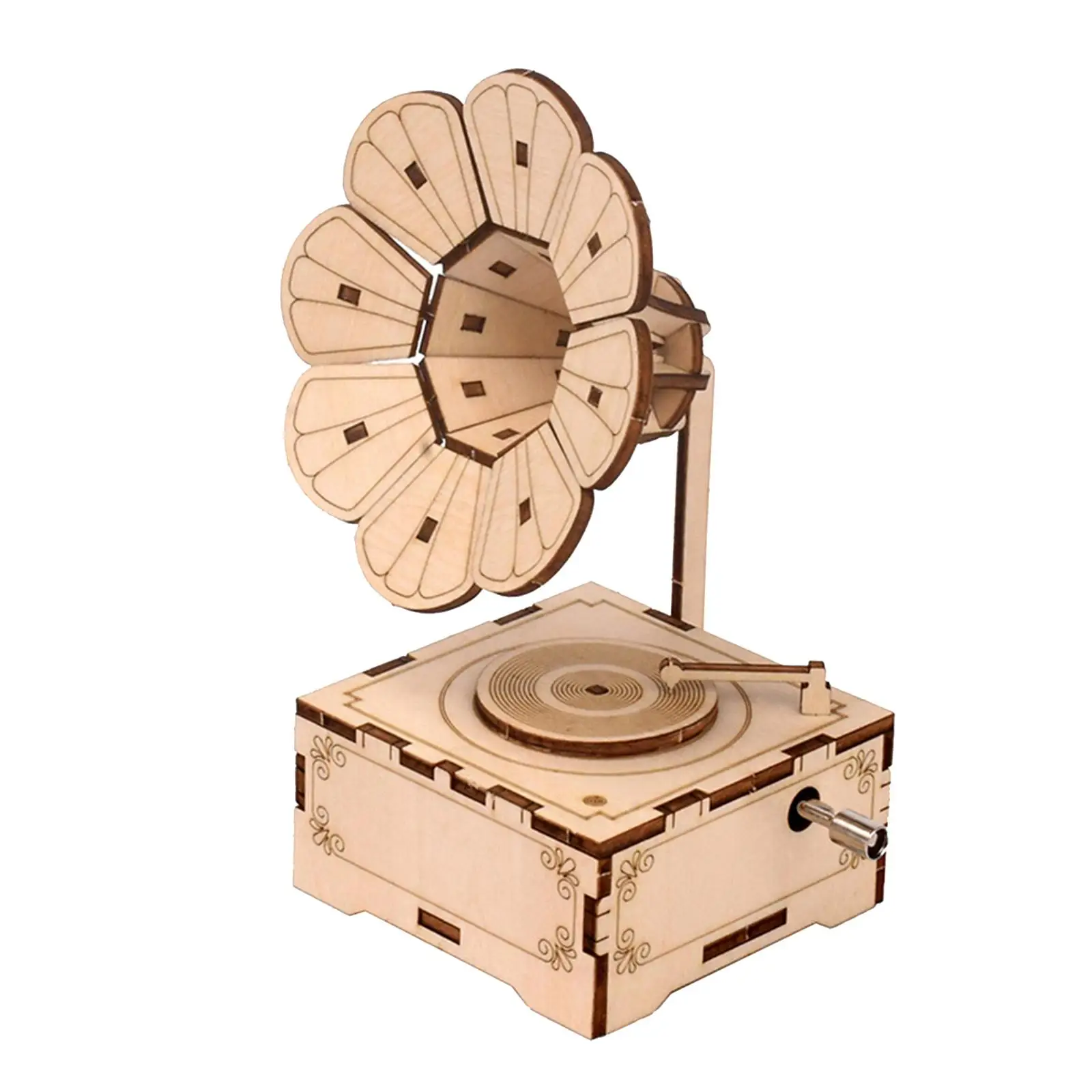 Wooden 3D to Build, Gramophone Design, Musical Box for Birthday Party