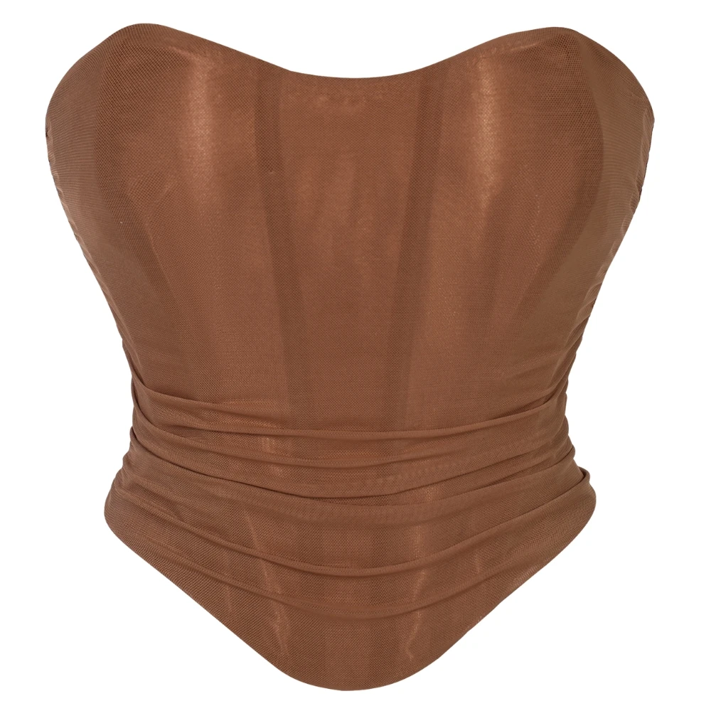 Damen-Mesh-Korsett-Top, trägerlos, mit herzförmigem Ausschnitt, geraffter Taille, Schnürung am Rücken, sexy, Y2K-Party-Club-Abendkleidung
