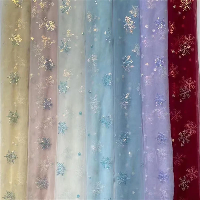 

5 Yards Soft Tulle Snowflake Embroidery Sequins Lace fabric For Party Dress Veil Bridal Gown DIY Sewing Garment Kid's Dress