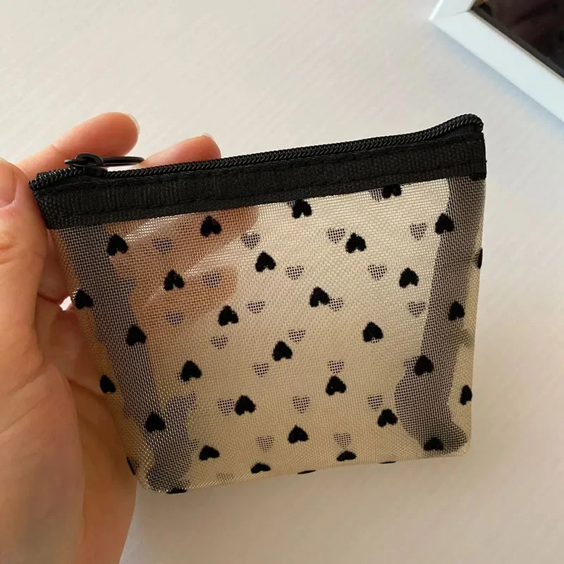 

Women Black Small Coin Wallet Bags Mesh Transparent Earphone Money Key Card Holder Girl Small Purse Pouch