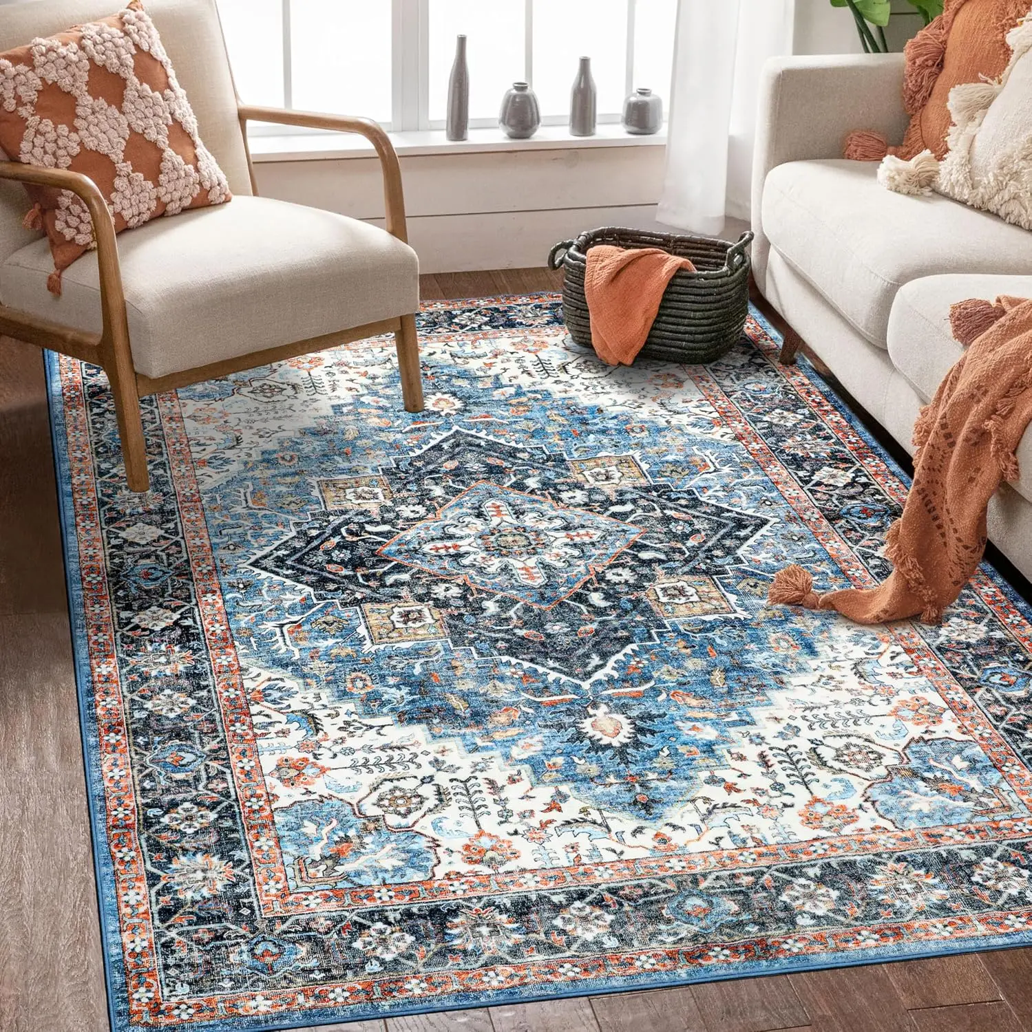 

Vintage Boho Rug Non-Slip Rug Non-Shedding Carpet Stain Resistant Washable Rug Indoor Floor Carpet Bedroom Dining Room Kitchen