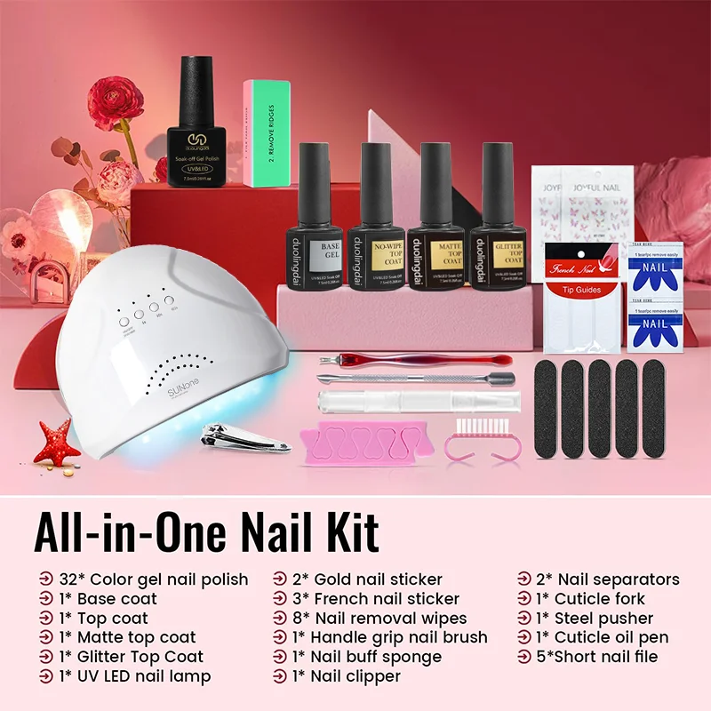 Gel Nail Polish Kit with Nail Lamp Nail Gel Polish for Manicure Art Set All Seasons Home Manicure Kit Nail Art Salon for Women
