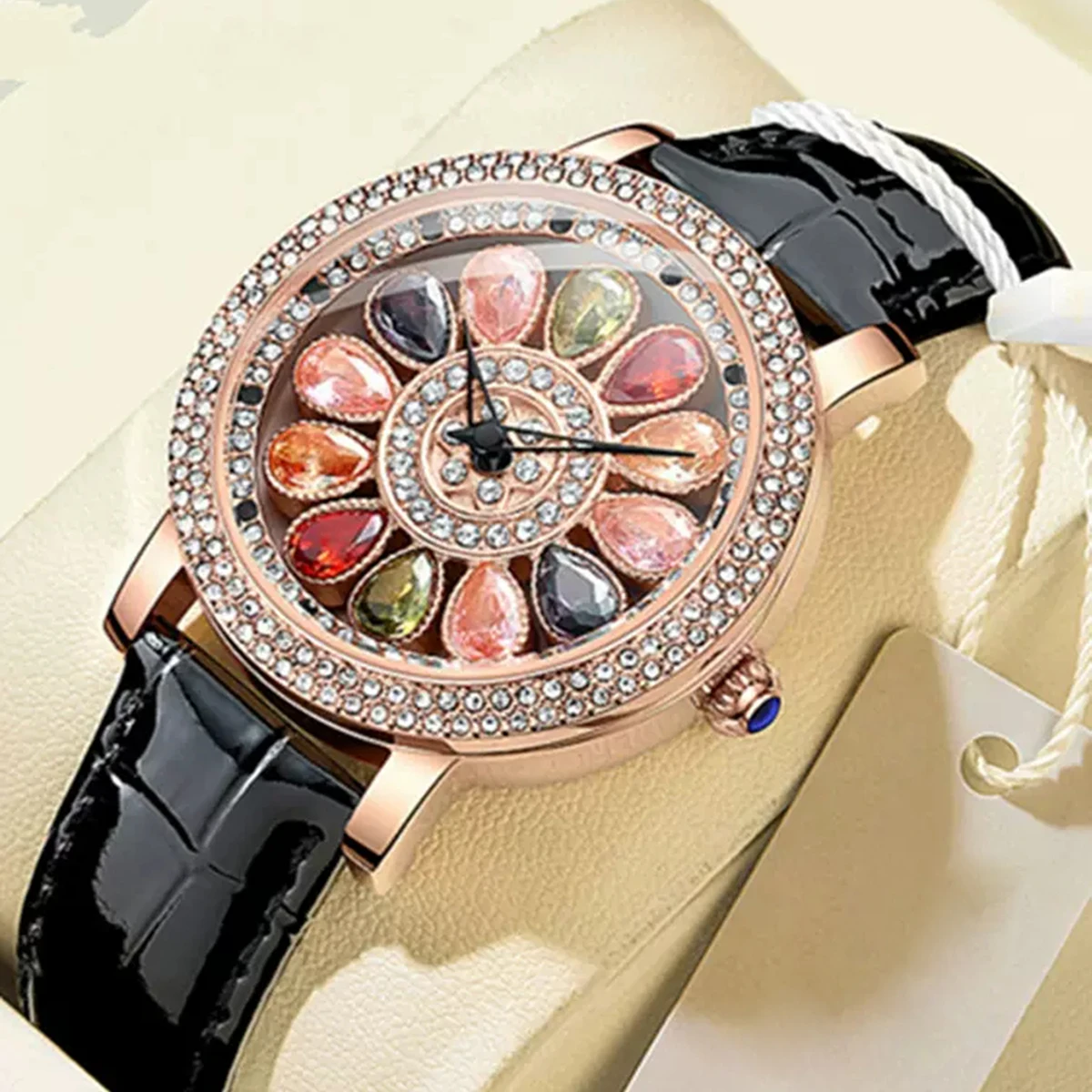 Time to Run Leisure Colorful Diamond Windmill Flower Watch Waterproof Quartz Women\'s Watch