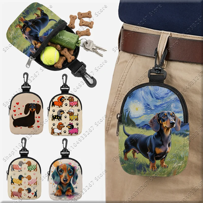 Cute Dachshund in Van Gogh Painting Snack Storage Bag Dog Sausage Dog Portable Treat Pouch Outdoor Training Bag Reward Waist Bag