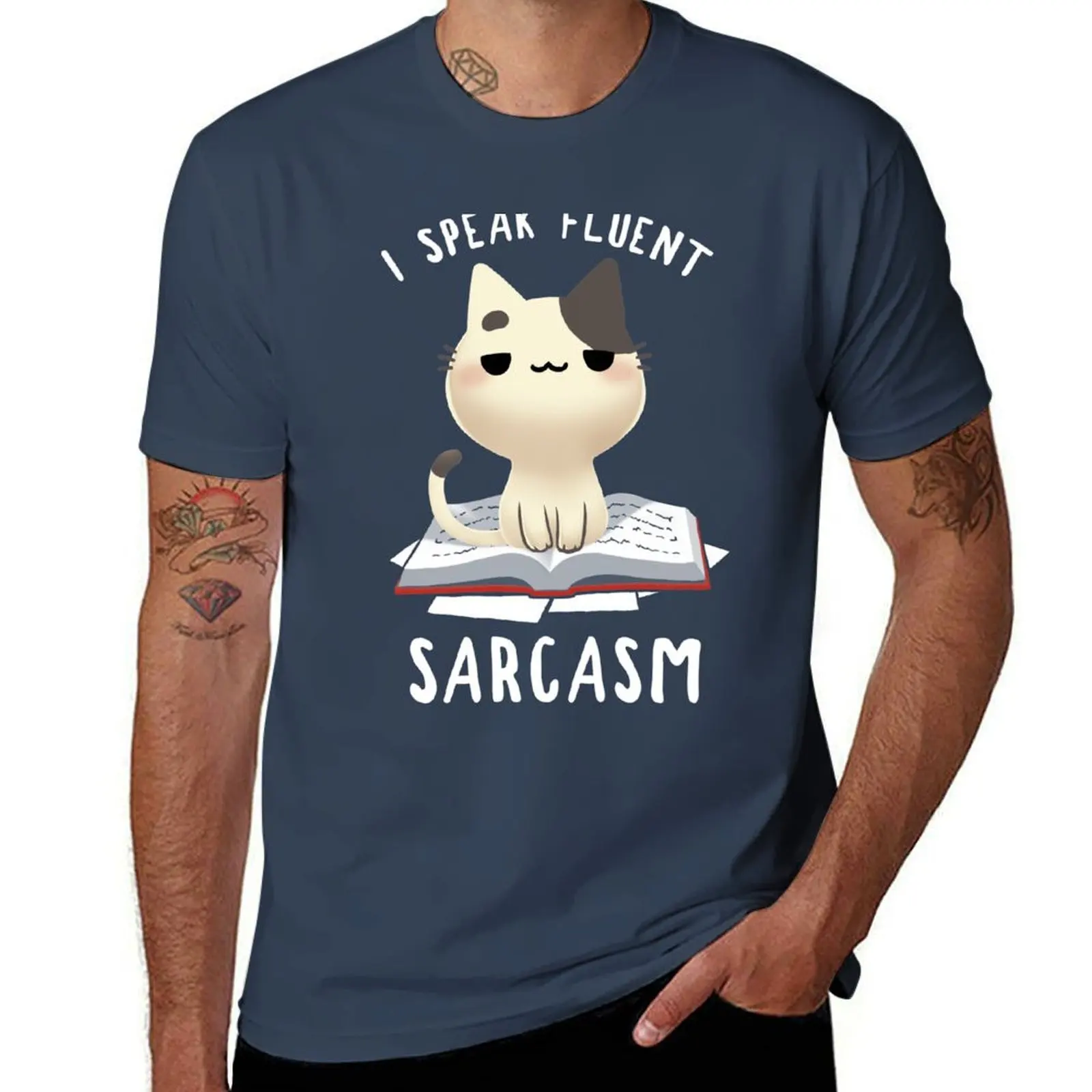 

Fluent Sarcasm - Cute Sassy Cat - Bookworm Kitty T-Shirt vintage clothes Blouse men t shirts