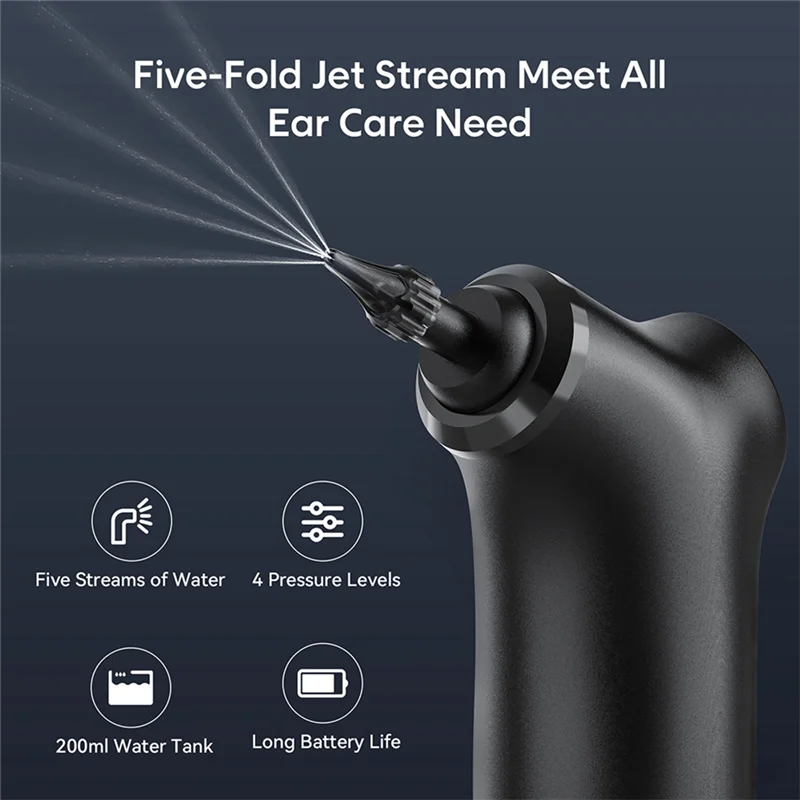 A93E-Ear Washer Water Irrigation Electric Ear Cleaner Kit 4 Pressure Modes Health Removal Ear Care Kit For Kids For Adults