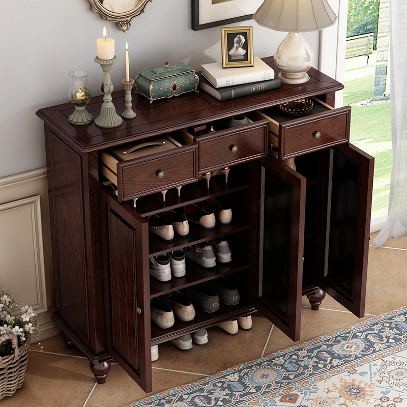 

Pure solid wood shoe cabinet enters the house and enters the door against the wall. Entrance cabinet ash wood oak large-capacity
