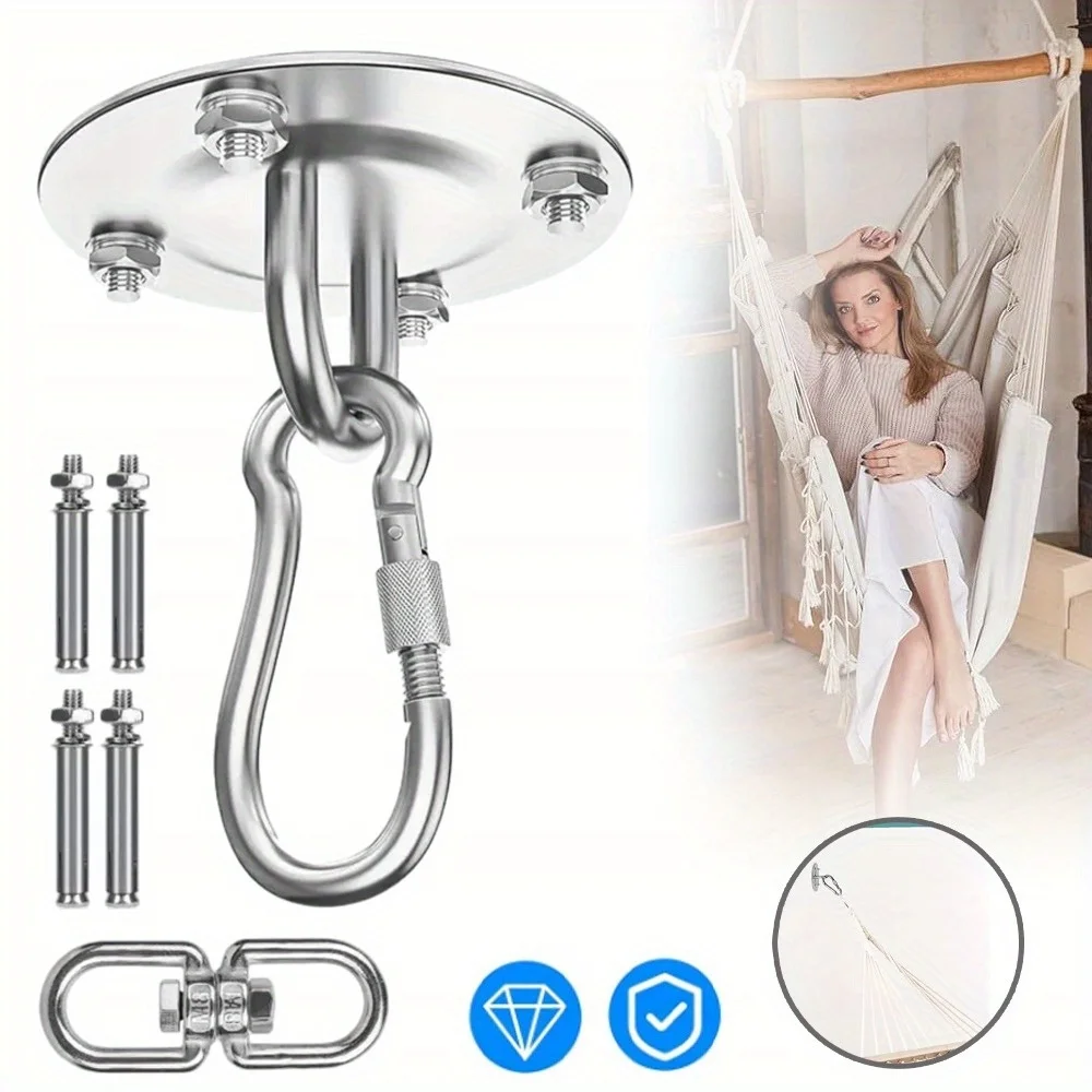 Kit per appendere amaca, ferramenta per sedia sospesa 360 ° Gancio a rotazione per sospensione a soffitto, fibbia per telaio di sedia a dondolo, seduta, albero, yoga, palestra