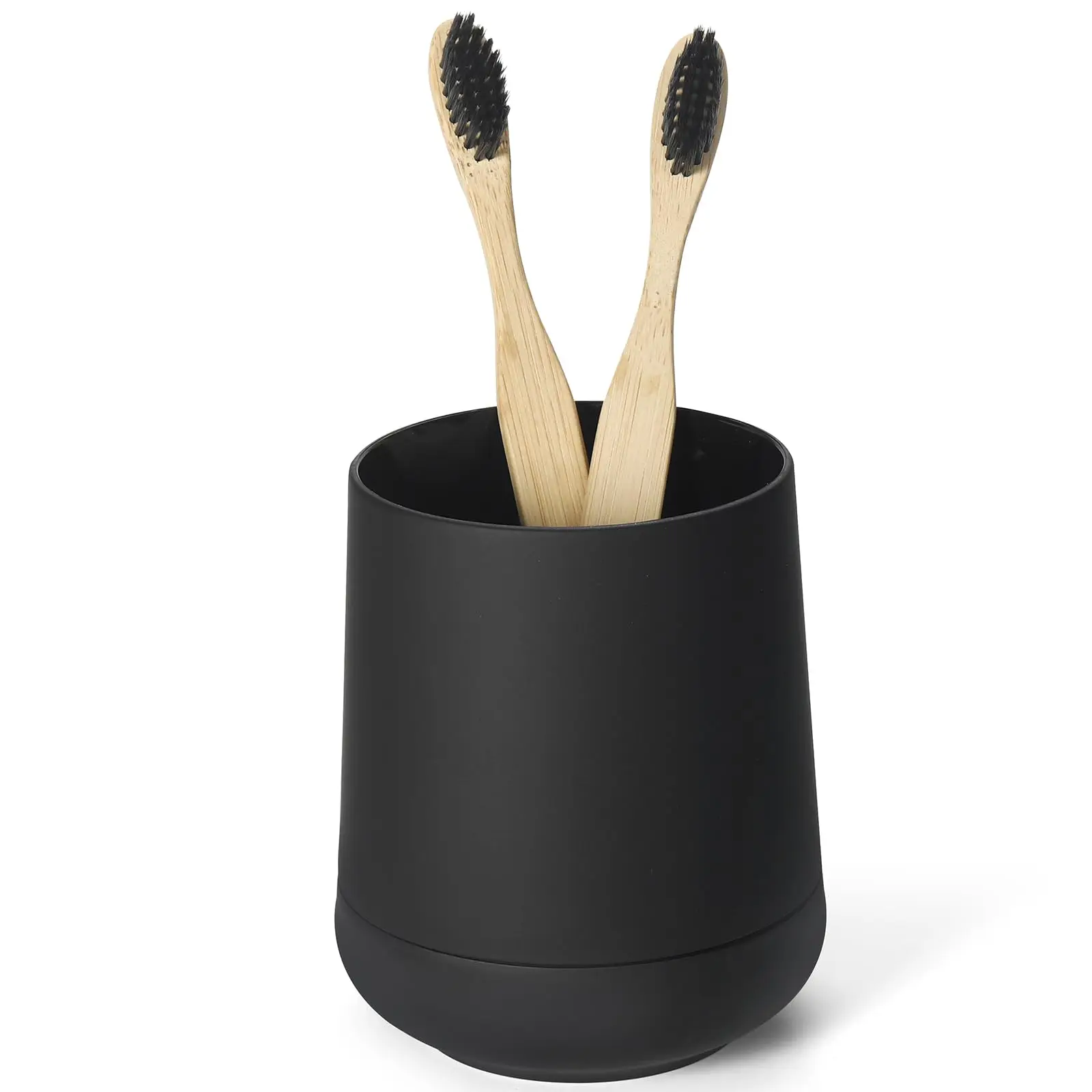 Matte Black toothbrush holders for bathrooms with silicon boot, Modern tooth brushing and toothpaste holder cup for bathroom Org