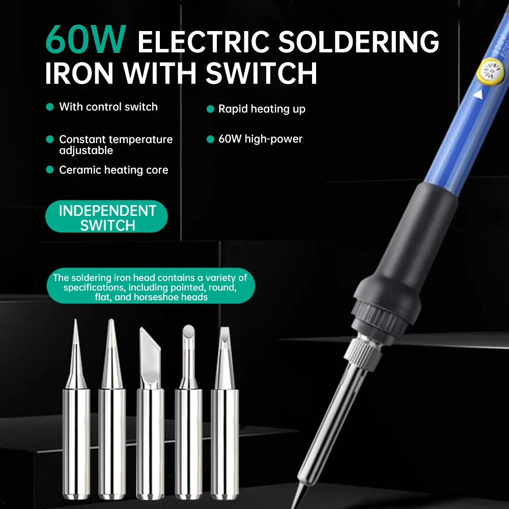 220V 60W Electric Soldering Iron Adjustable Temperature Welding Solder Rework Station Welding Repair Tools With Control Switch