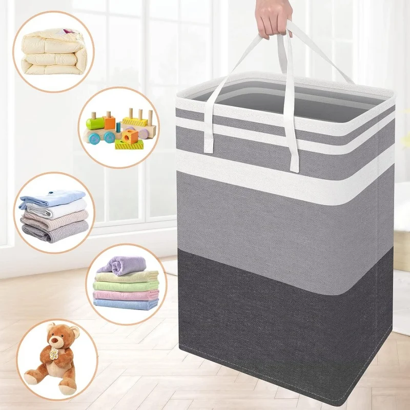 1pc Grey Large Capacity Waterproof Cotton Linen Dirty Clothes Basket Simplified Clothes Sundrie Storage Box Foldable Storage Bag