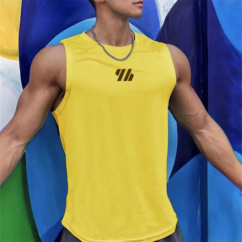 2023 newest Summer Gym Vest High Quality mesh Shirt Sleeveless T-shirts Men Tank Tops running Fitness Sports Vest men Clothing