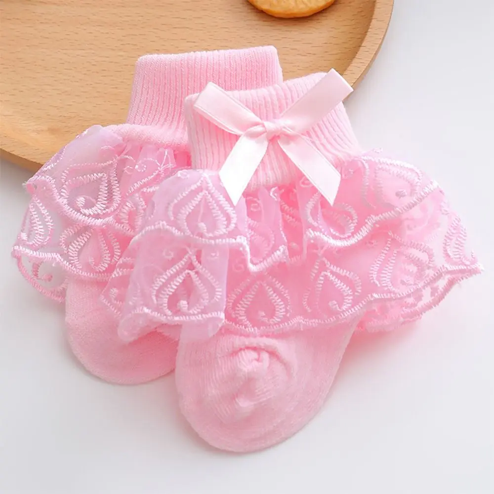 Comfortable Double-Layer Girls Lace Socks Thin Soft Toddler Ruffle Ankle Socks Breathable Elastic Fit Infant Summer Socks