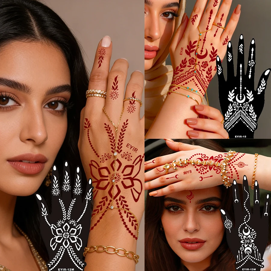 Henna Tattoo Stencils Reusable Floral Mandala Pattern Templates for Hand Body Art DIY Painting Decoration Festival Party Makeup