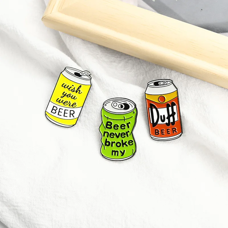 Cartoon Can Letter Brooch Duff Beer Can Beer Drink Paint Alloy Badge Personalized Versatile Clothing Bag Accessories Badge image 4