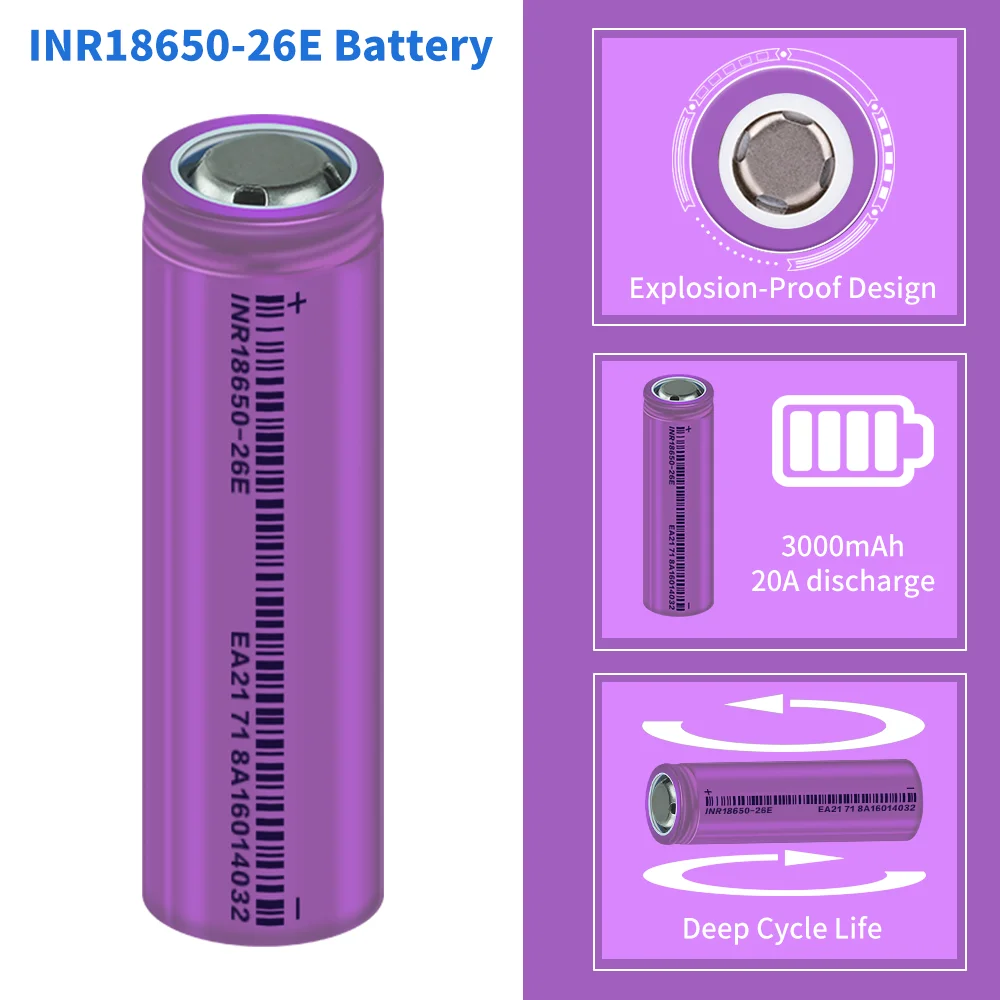 New 18650 Battery 3.7V 2600mAh Max discharge 20A 18650 Lithium Rechargeable Batteries For Flashlight Power tool