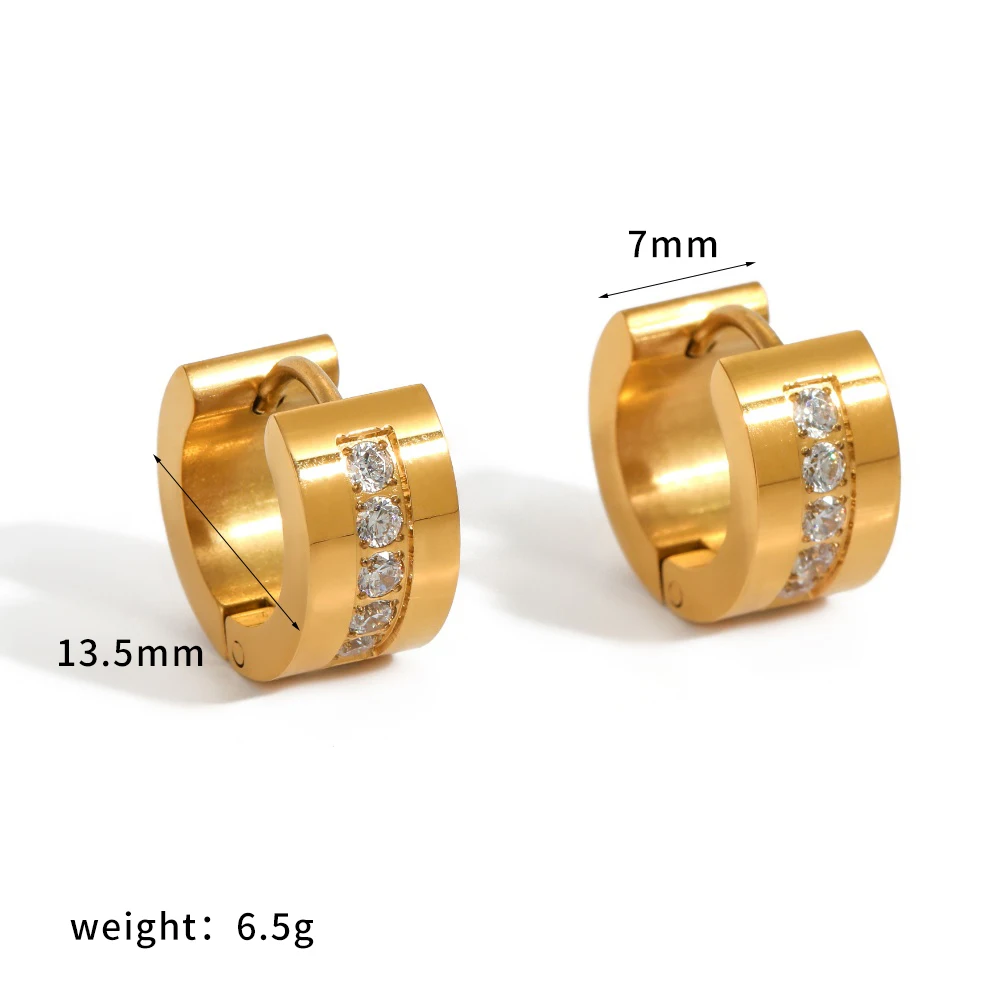18K Vergoldete Edelstahl-Cubic-Zirkonia Runde Huggie-Creolen Modeschmuck für Damen Tägliches Party-Accessoire – Detail 5
