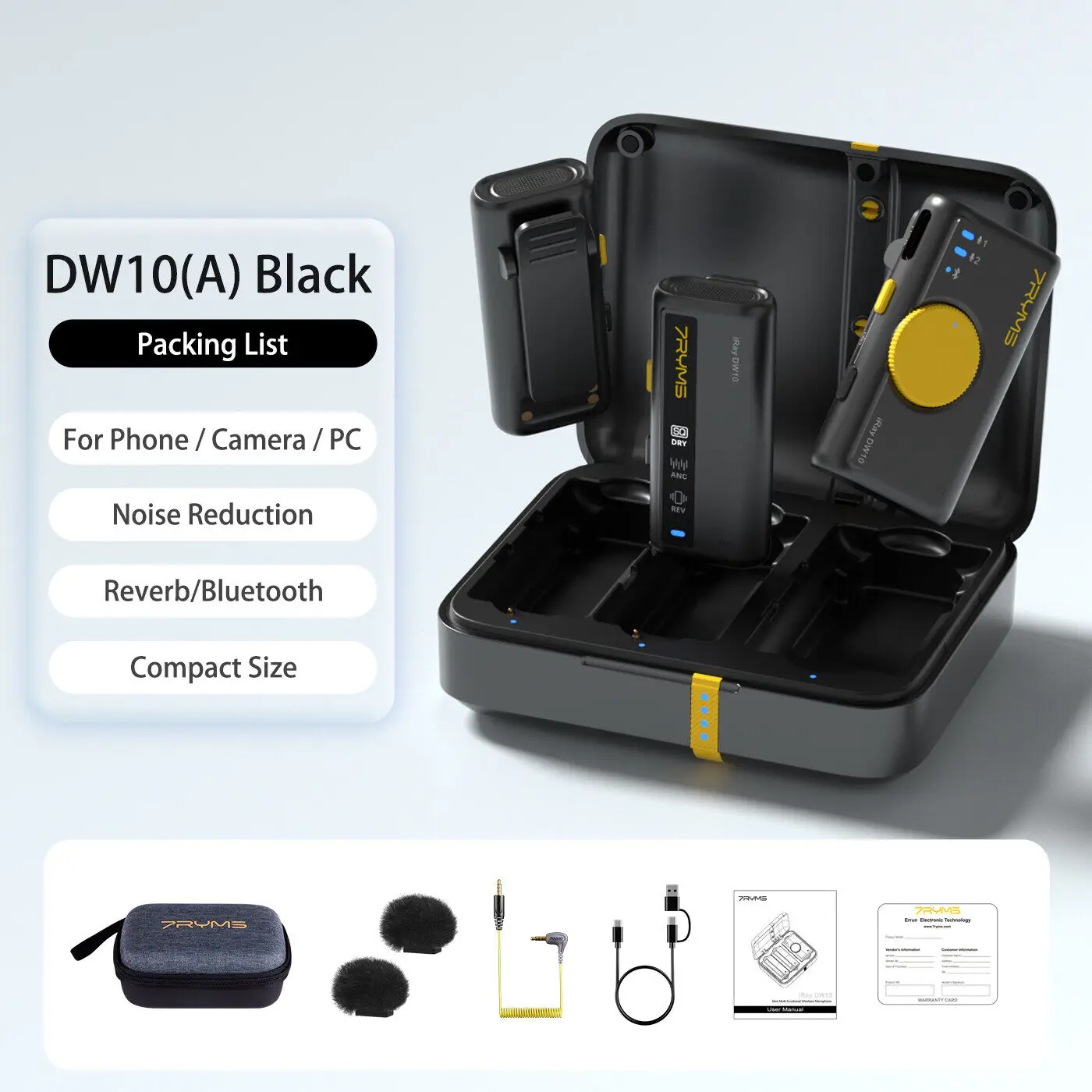 7Ryms iRay DW10 Mini multifunctionele draadloze microfoon met vier kleurversies, pure geluidskwaliteit voor smartphones