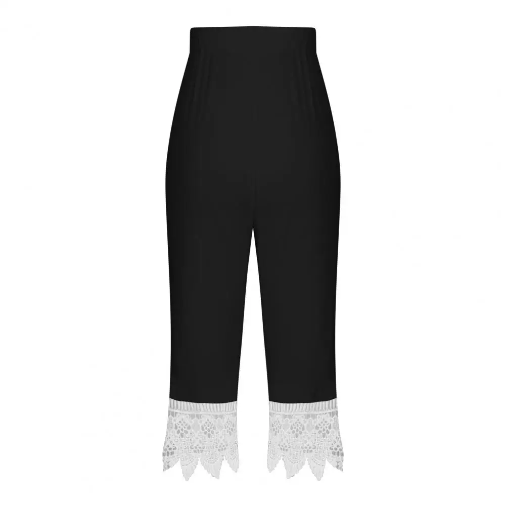 

Slim Sports Pants Slim Fit Lace Cuffs Yoga Leggings Mid-rise Color Blocking Design Tummy Control for Summer Comfortable Slim Fit