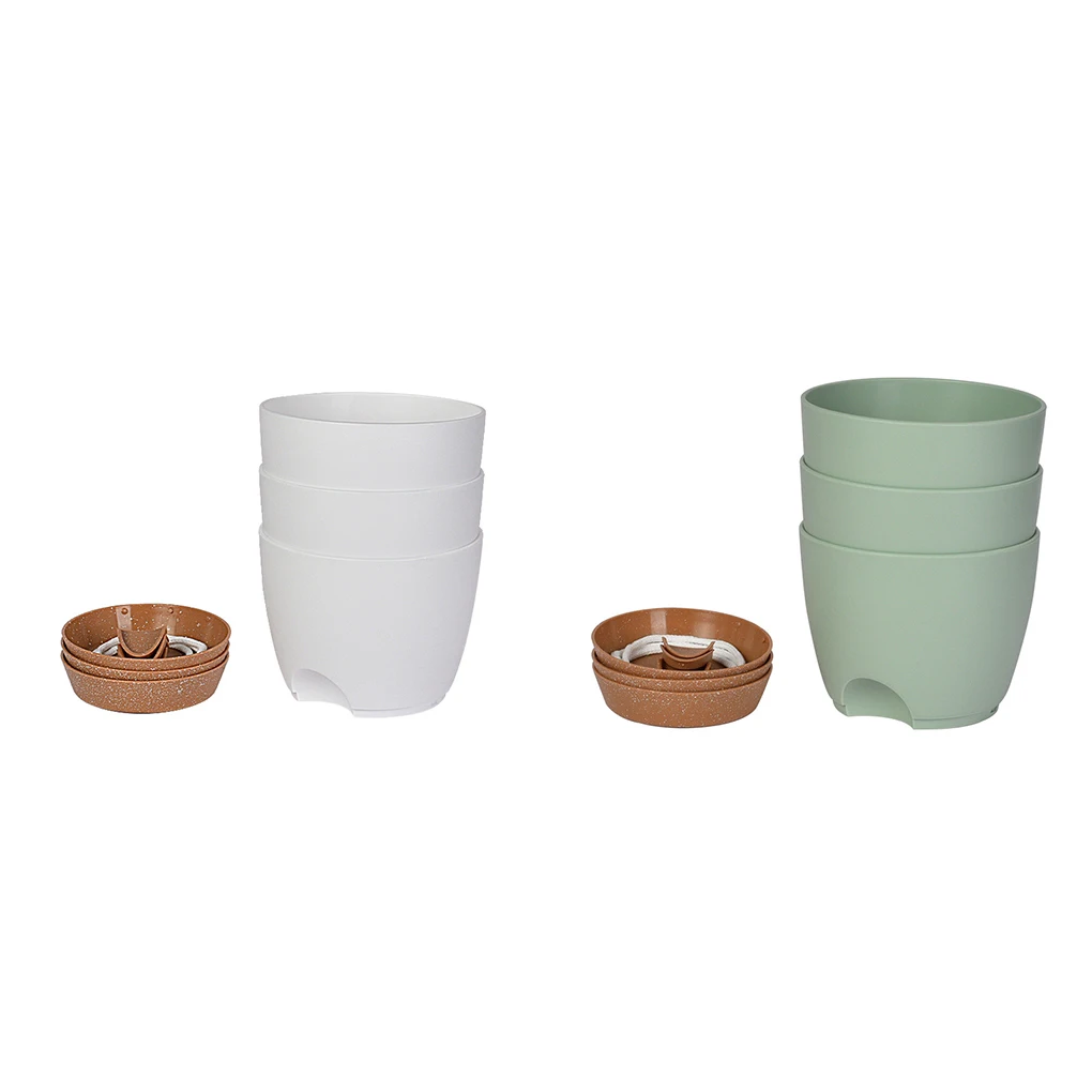 3pack/lot Eco-friendly And Stylish Self Watering Flower Pots For Small Spaces Drainage System Watering Pots Multi Green