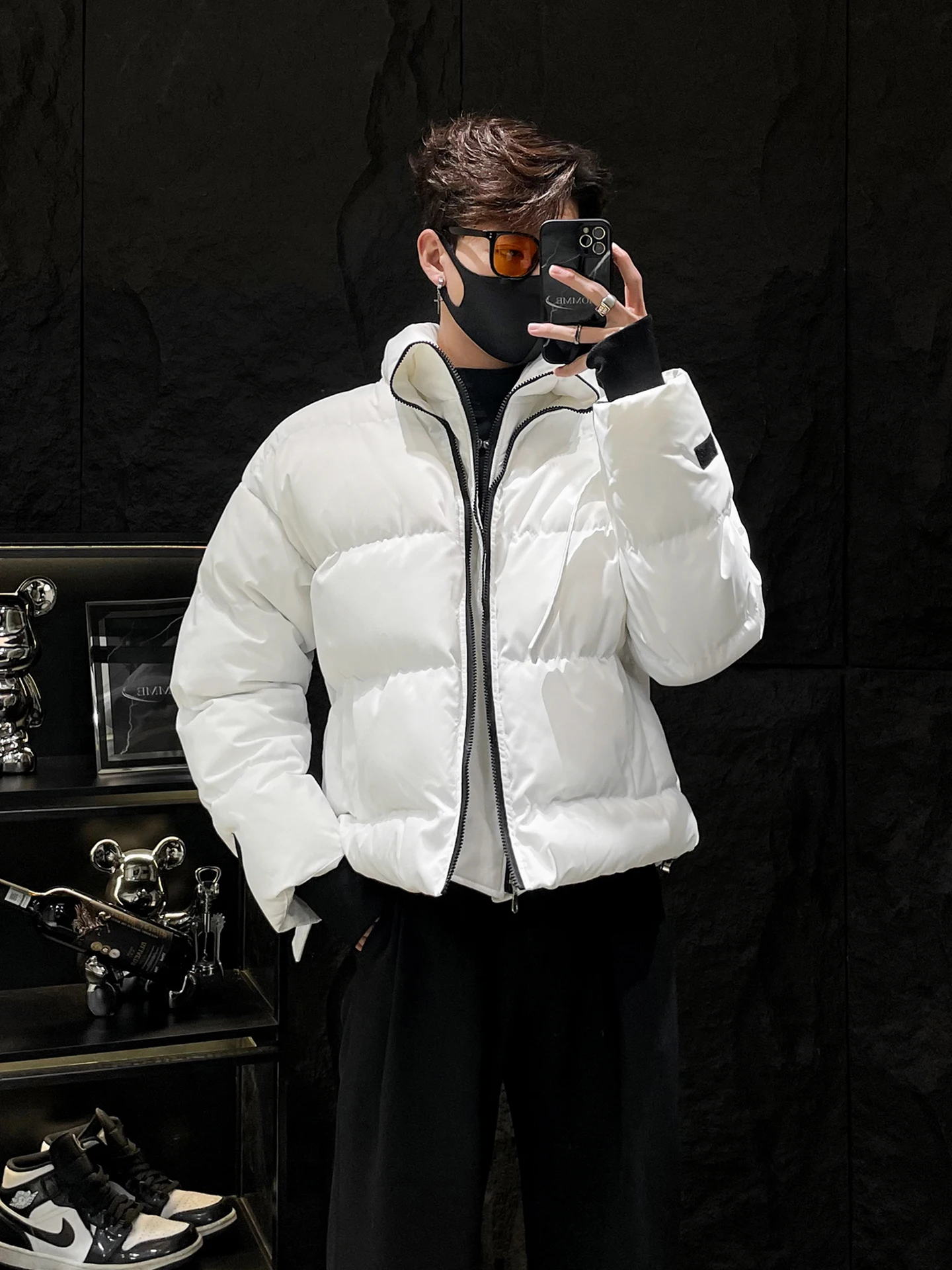 

HOMME Мужская хлопковая куртка с воротником-стойкой и хлебом, теплая верхняя одежда, украшение на молнии, повседневная свободная посадка