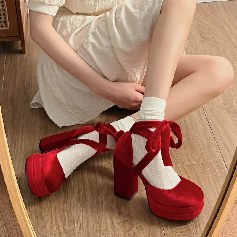 Women's Elegant Formal High Heels Designer Thick Sole Mary Jane Shoes Women's Cross Strap Double Layer Platform Bridal Shoes