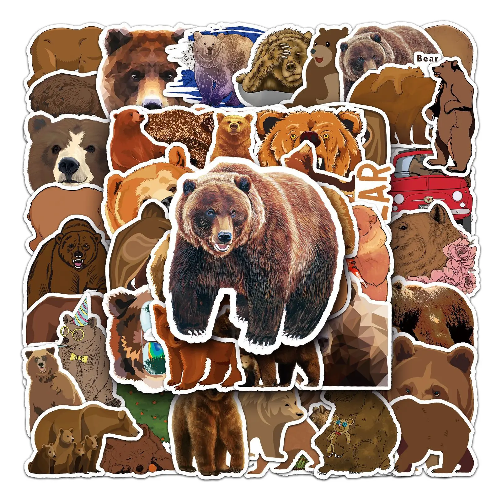

50PCS Cartoon Brown Bear Graffiti Sticker Personalized Cool Creative Decoration Stationery Box Water Cup Scrapbook Decal Toy