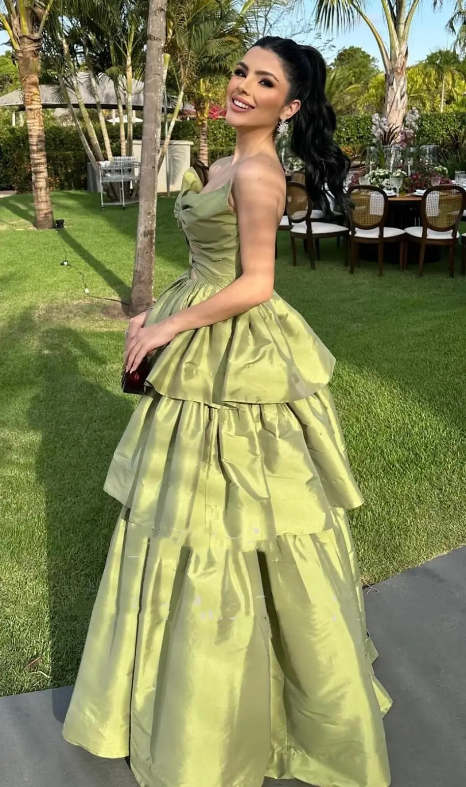 

Women's A Line Satin Prom Dresses with Bow Sexy Layered Formal Evening Party Gowns