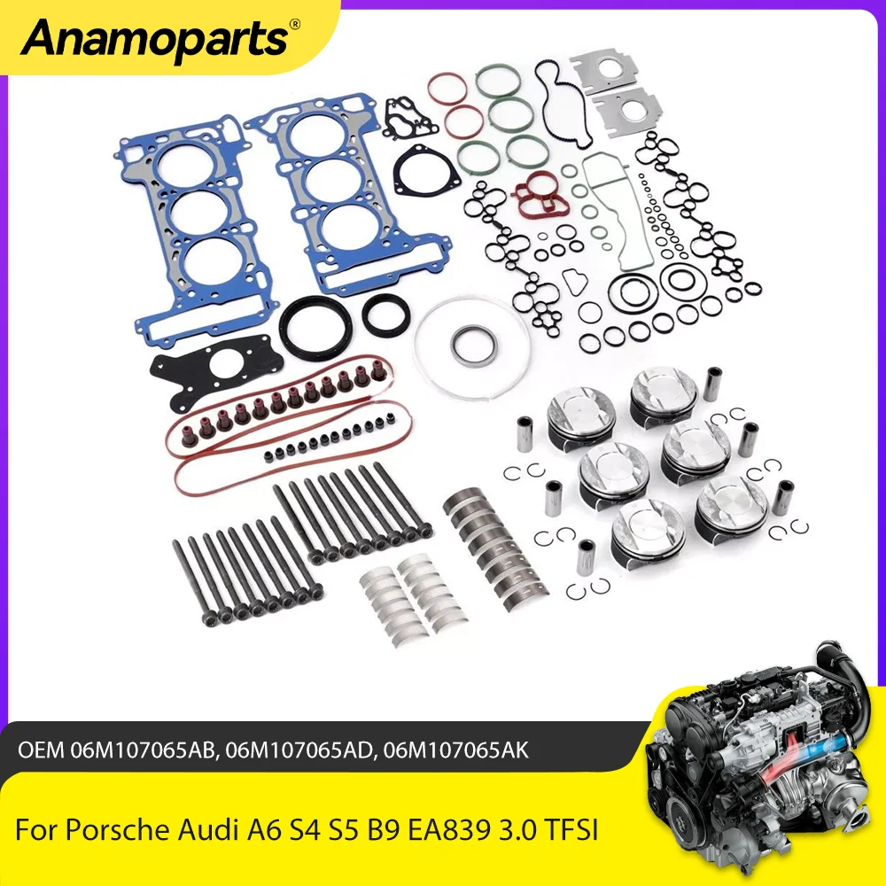 

Engine Parts Rebuild Overhaul Gasket Set Pistons Kit Fit 3.0 L T Gas For Porsche Audi A6 S4 S5 B9 EA839 3.0L 3.0T TFSI EA839