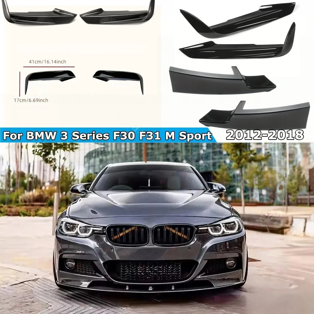 

Пара автомобильных передних бамперов, сплиттер для губ, канистры, спойлер для BMW F30 F31 F35 M Sport 2012-2019, противотуманная фара, рамка для бровей, решетка