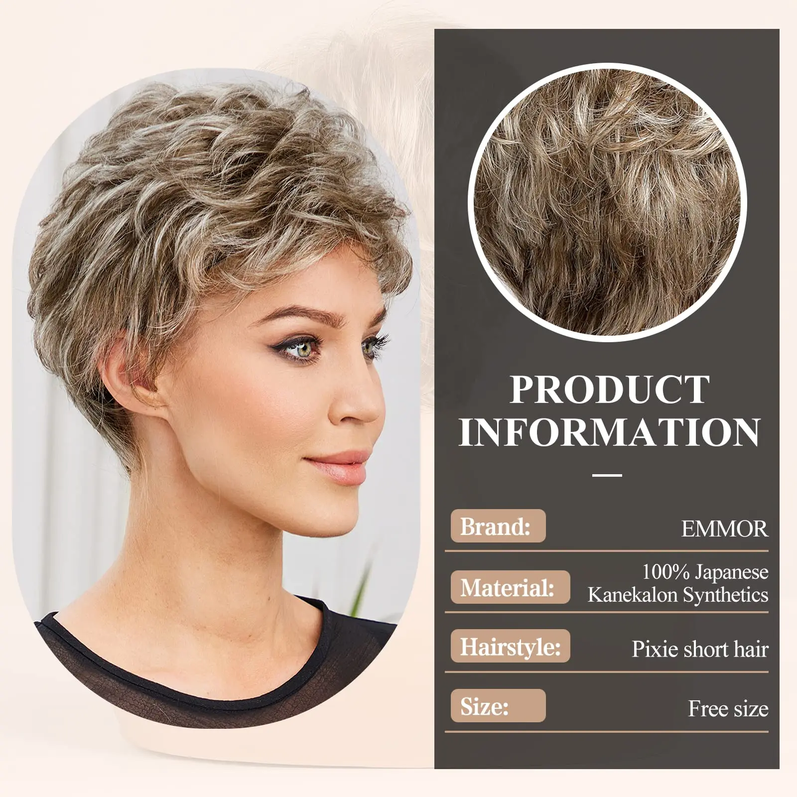 OKE EKALON-Perruques Synthétiques Courtes avec Frange pour Femme, Postiche Bob Marron Blond, Cheveux Naturels 03 Mélange