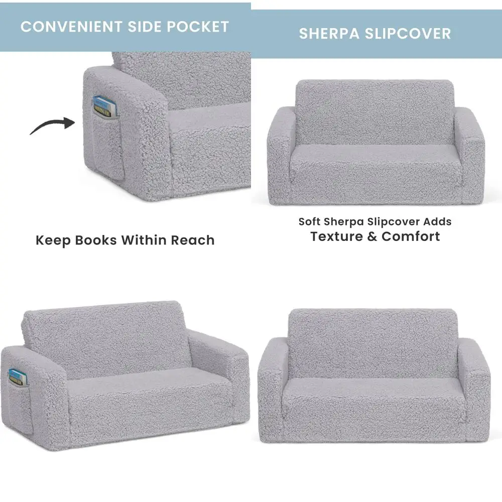 

Cozee Sherpa 2-Way Convertible Sofa to Lounger, Grey for Kids