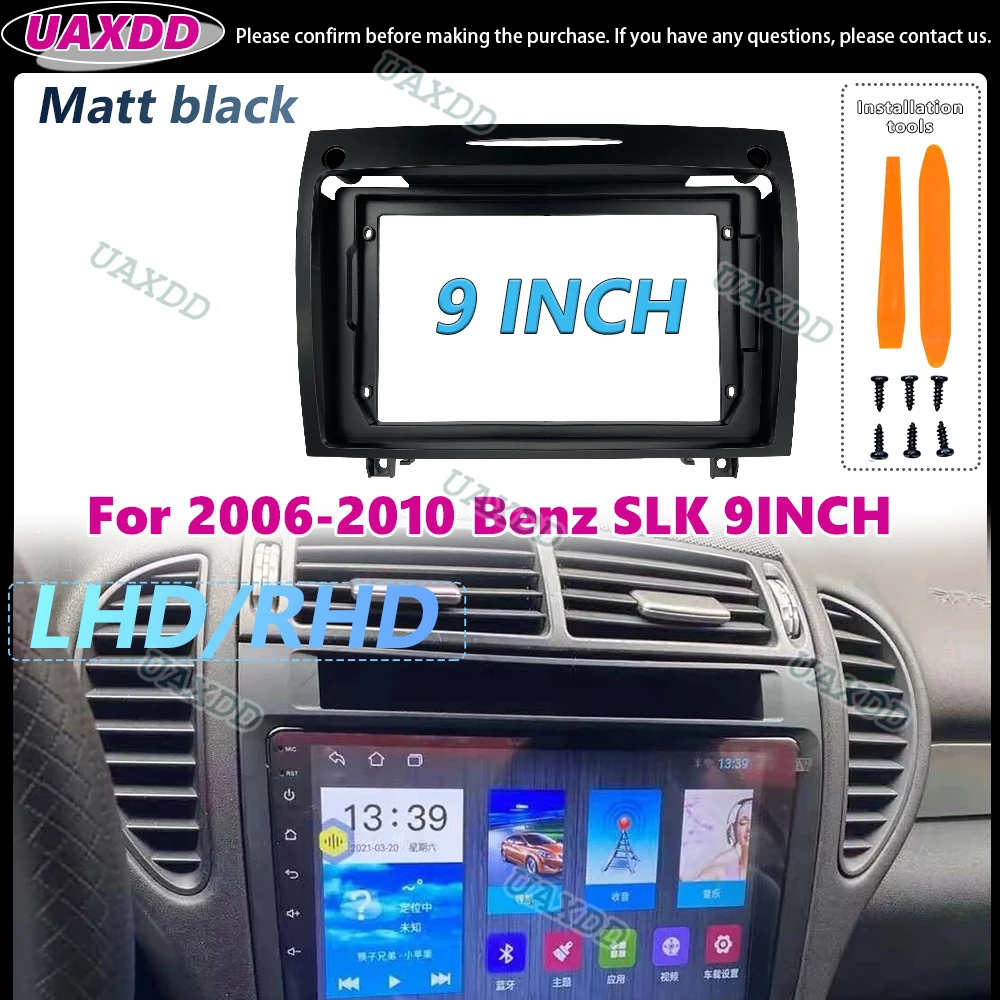UAXDD Car Dashboard Repair Installation Frame 9 Inch Stereo Panel for Mercedes Benz SLK Class R171 SLK280 SLK300 Radio Bands MP5