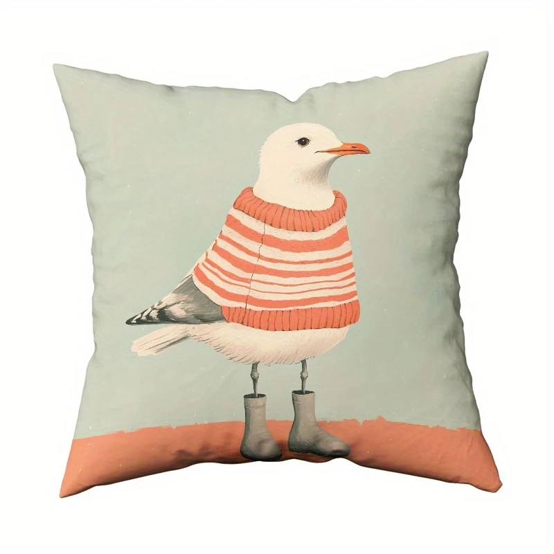 VIKAMA Seagull Print Throw Pillow Cover Decorative Cushion Cover for Sofa Bed Bedroom Living Room Beach Style Home Decor