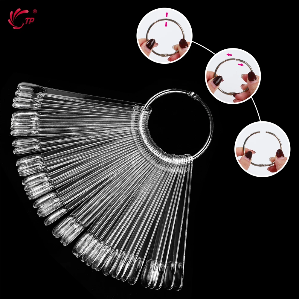 TP 50PCS Transparent Natural Nail Display Tips Oval Fan-Shaped Nail Sample Nail Polish Holder Usage Tips Practice Nail Art Tools