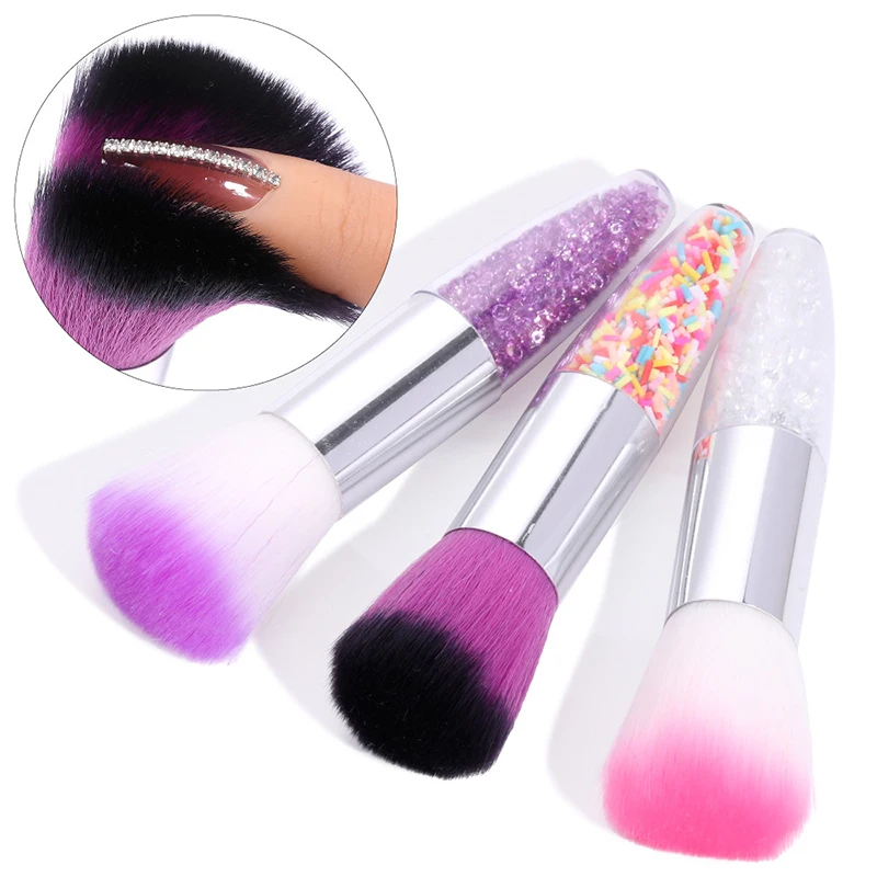 Cepillo de limpieza de polvo de uñas, cepillo de manicura, polvo de cristal deslumbrante, colorete, cepillo suelto, maquillaje de salón, accesorios de belleza para uñas, herramientas