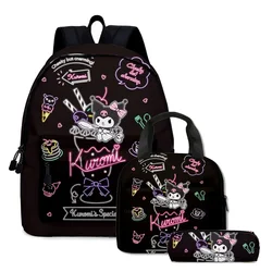 3PC-SET Printing Peripheral Sanrio Kuromi Backpack Student School Bag Pencil Case Bag Mochila Boys Girls Anime Kawaii Cartoon