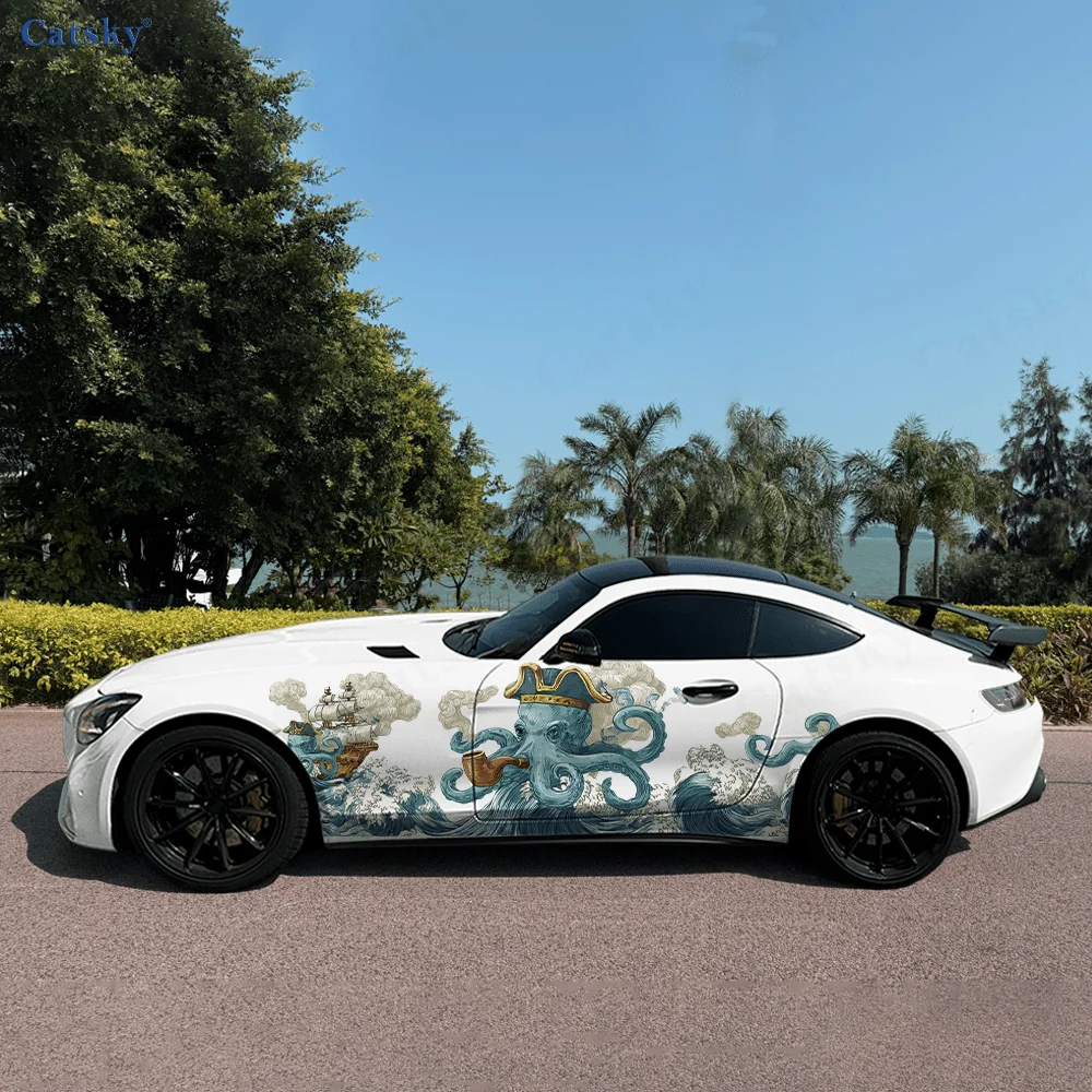 

Captain's Hat Octopus Waves Car Vinyl Wraps Decal Self-adhesive PVC Sticker Suitable for Trucks SUV Decor Auto Accessories Gift