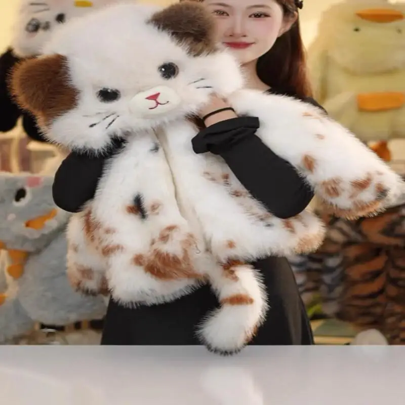 Cute Girls Cat Faux Fur Fluffy Winter Coat Thickened Fleece Lined Warm Comfortable Fashion New Style Outerwear for Kids Baby