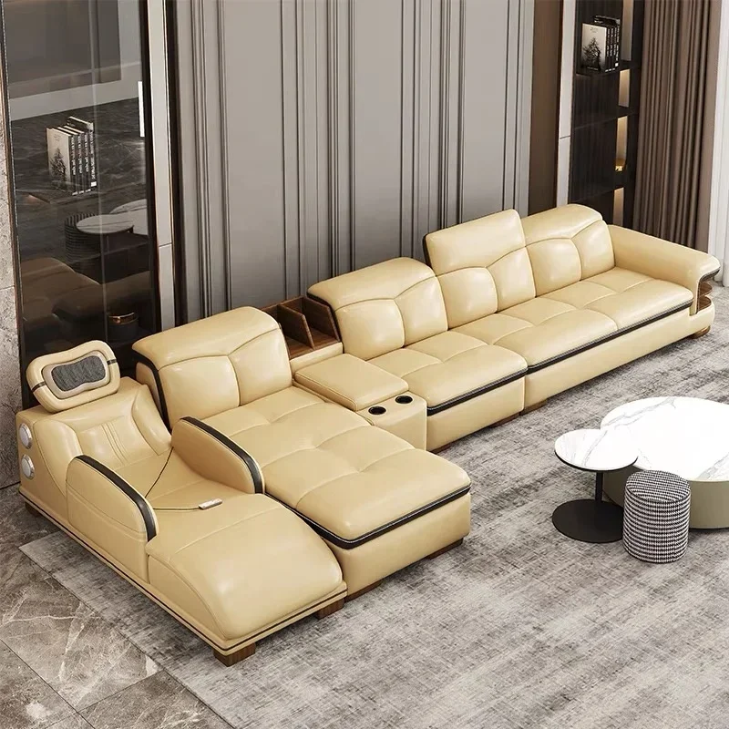 New modern leather L shape massage sectional sofas couches modular sofa couch bed set indoor living room furniture