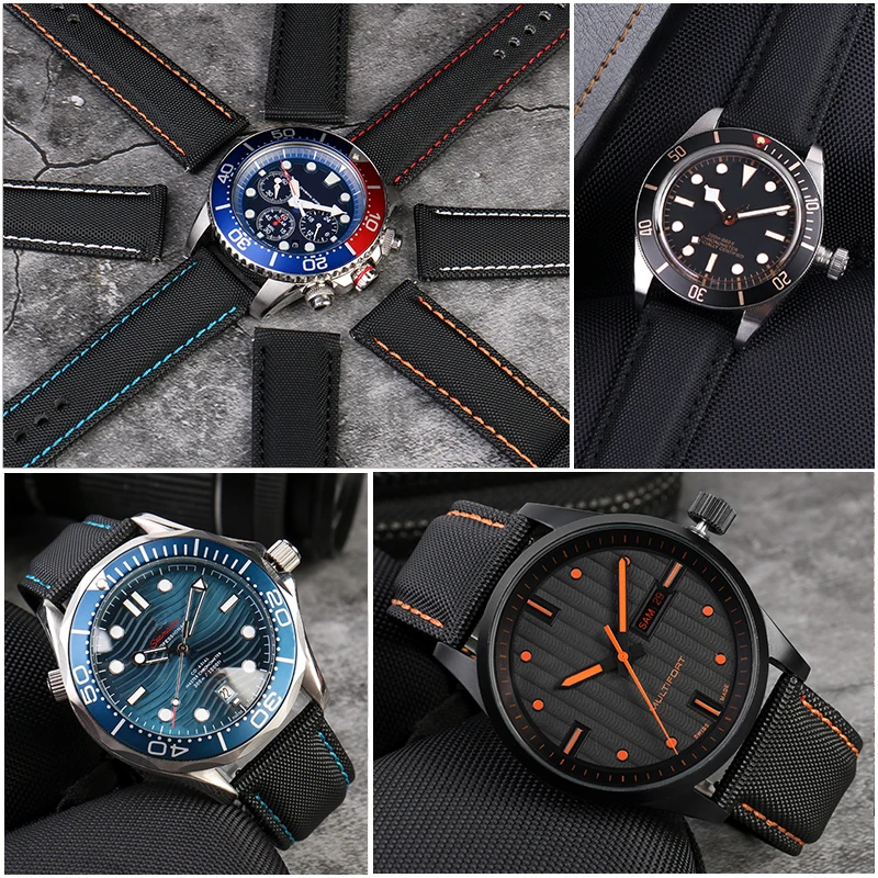 Correa de reloj suave de liberación rápida para Mido Seiko Omega, 20mm, 21mm, 22mm, 23mm, 24mm, correa de cuero de nailon para buceo, pulsera de